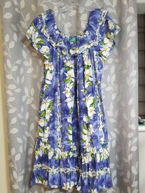 Jade Fashions Women's Blue Cotton Floral Hawaiian MuuMuu Dress size 4XL